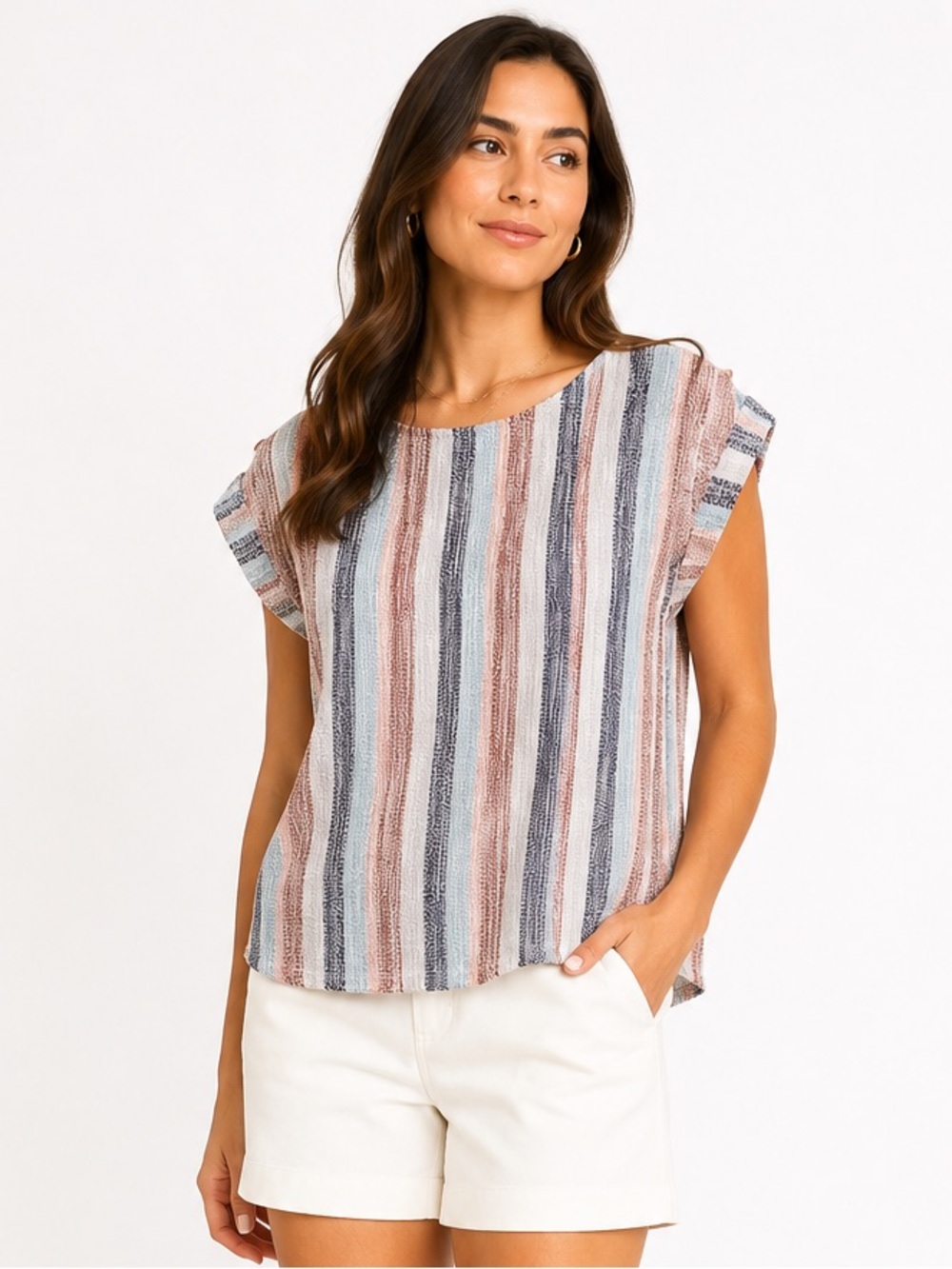 W5 Made USA Textured Stripe Top Coastal Casual Work Weekend Medium